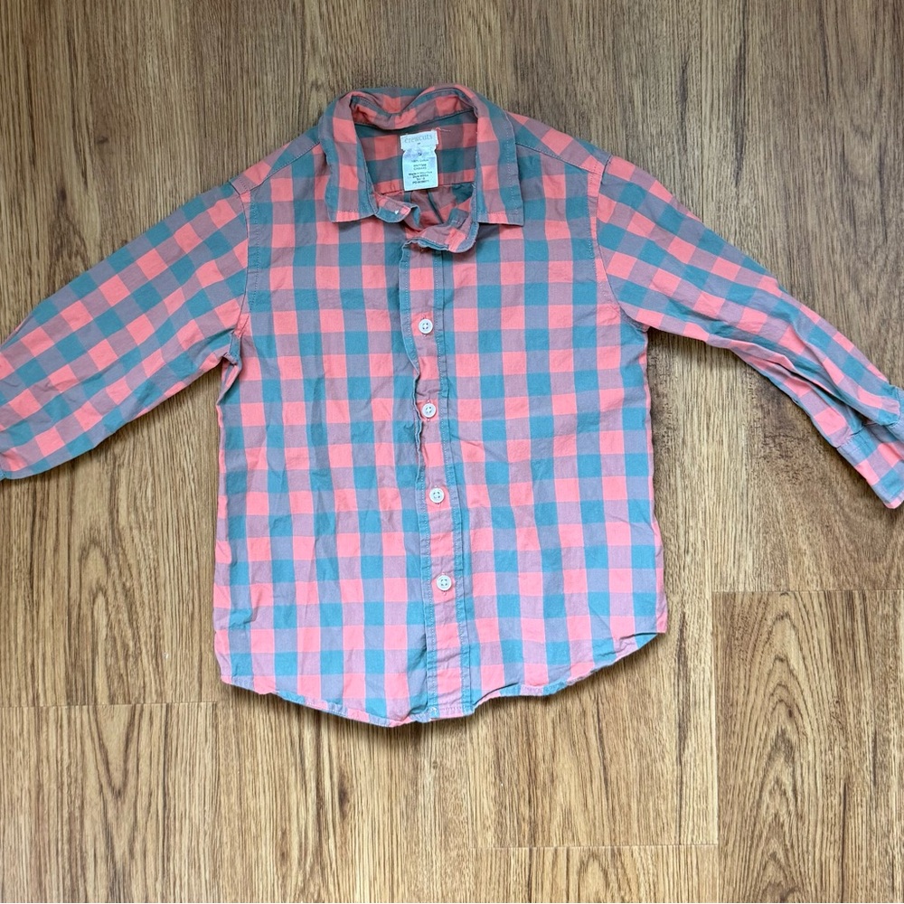 Crewcuts Pink and Blue Button Down Shirt with Plaid Pattern